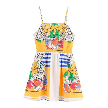 MQTIME  -  new summer women's casual fashion beach holiday style fruit print poplin backless suspender dress